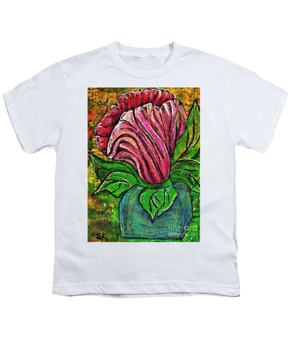 Flower Youth T-Shirt featuring the drawing Big Pink Flower by Sarah Loft