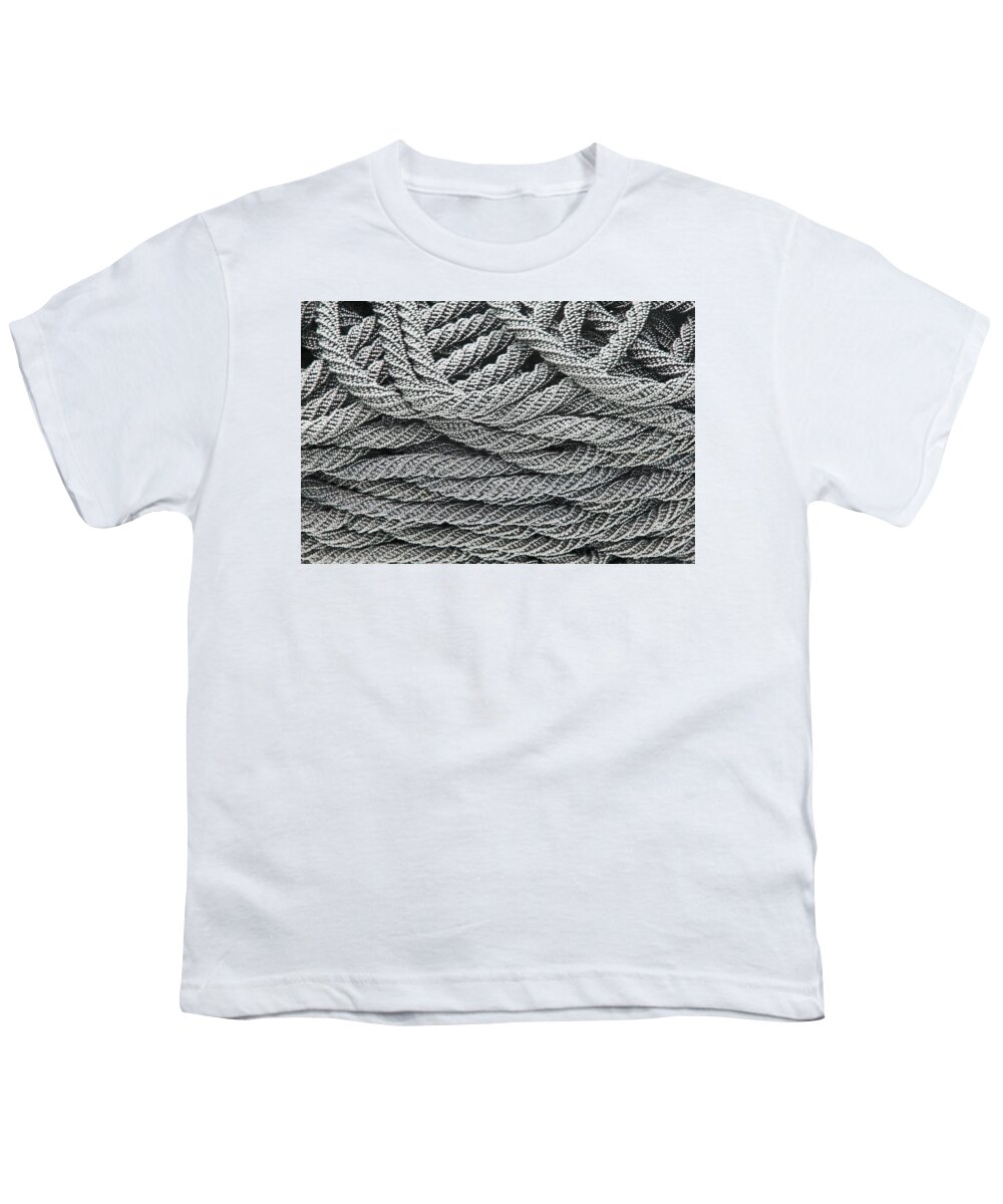 Black And White Gray Ropes Of Pearls Basket Weaves Loops Youth T-Shirt featuring the photograph Black and White Gray Ropes of Pearls Basket Weaves Loops 2 8292017 by David Frederick
