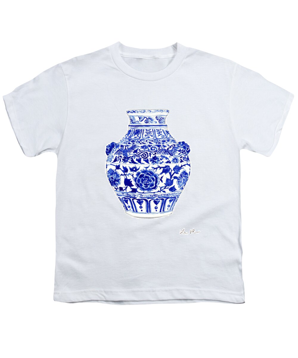 Blue And White China Youth T-Shirt featuring the painting Blue and White Ginger Jar Chinoiserie 4 by Laura Row