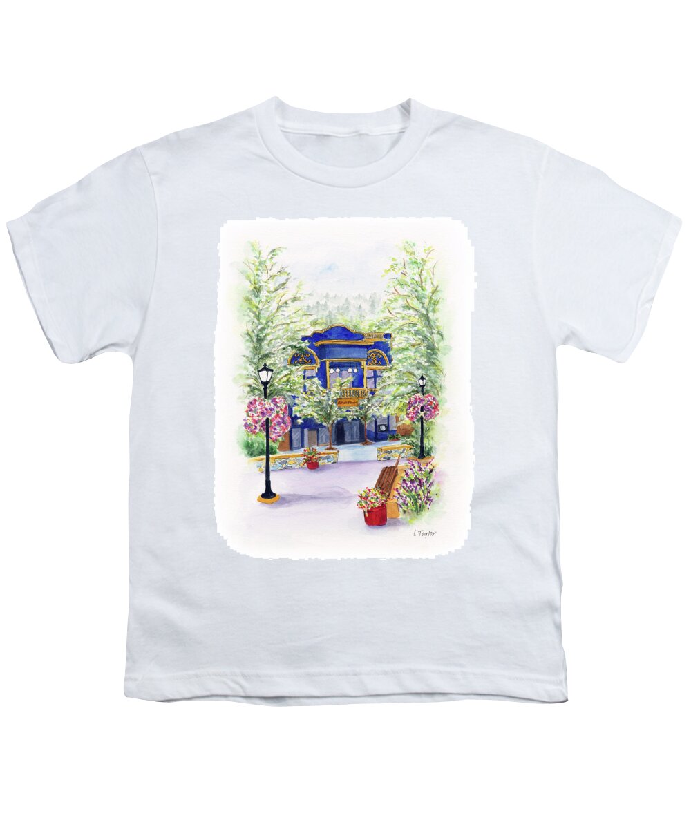 Small Town Youth T-Shirt featuring the painting Brickroom on the Plaza by Lori Taylor