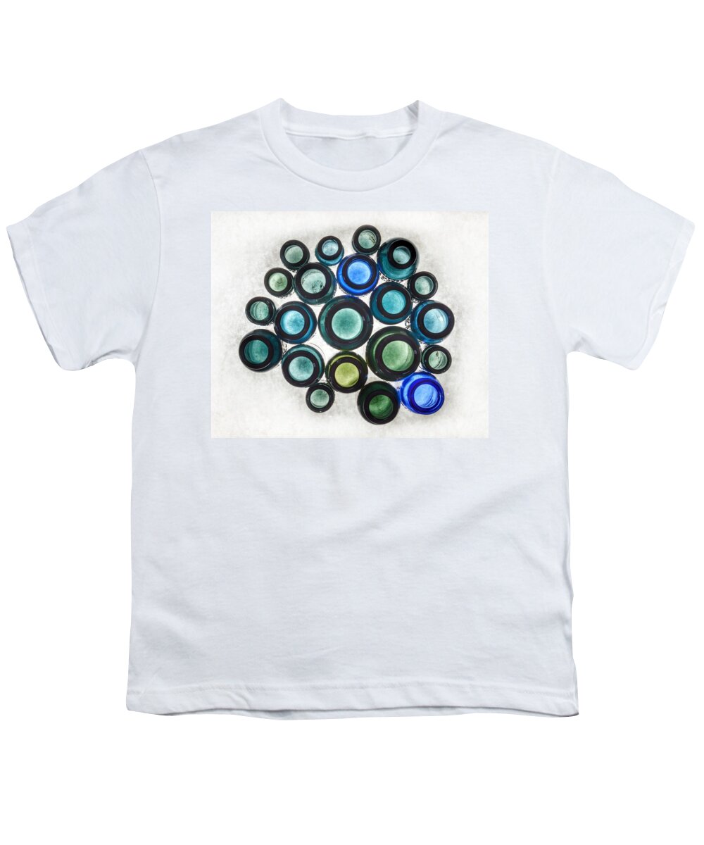 Bromo Seltzer Vintage Glass Bottles Youth T-Shirt featuring the photograph Bromo Seltzer Vintage Glass Bottles Top - Abstract by Marianna Mills