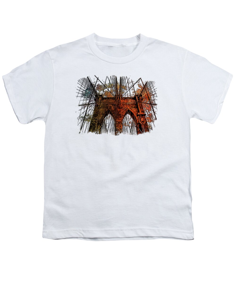 3d Youth T-Shirt featuring the photograph Brooklyn Bridge Earthy Rainbow 3 Dimensional by DiDesigns Graphics