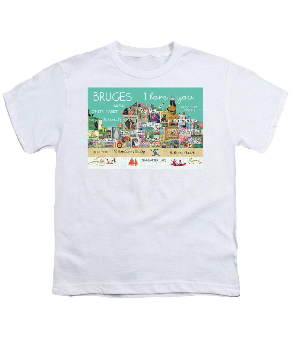 Bruges I Love You Youth T-Shirt featuring the mixed media Bruges I love you by Claudia Schoen