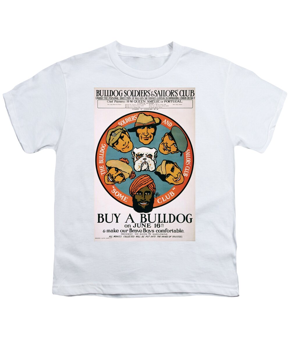 Bulldog Youth T-Shirt featuring the painting Buy a Bulldog propaganda poster, 1915 by Vincent Monozlay