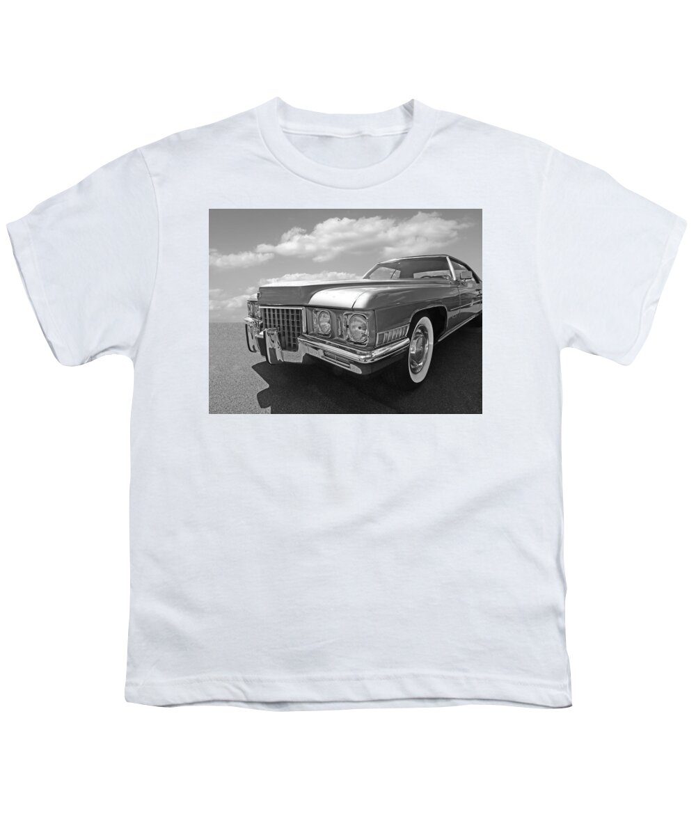 Cadillac Youth T-Shirt featuring the photograph Cadillac Coupe de Ville 1971 in Black and White by Gill Billington