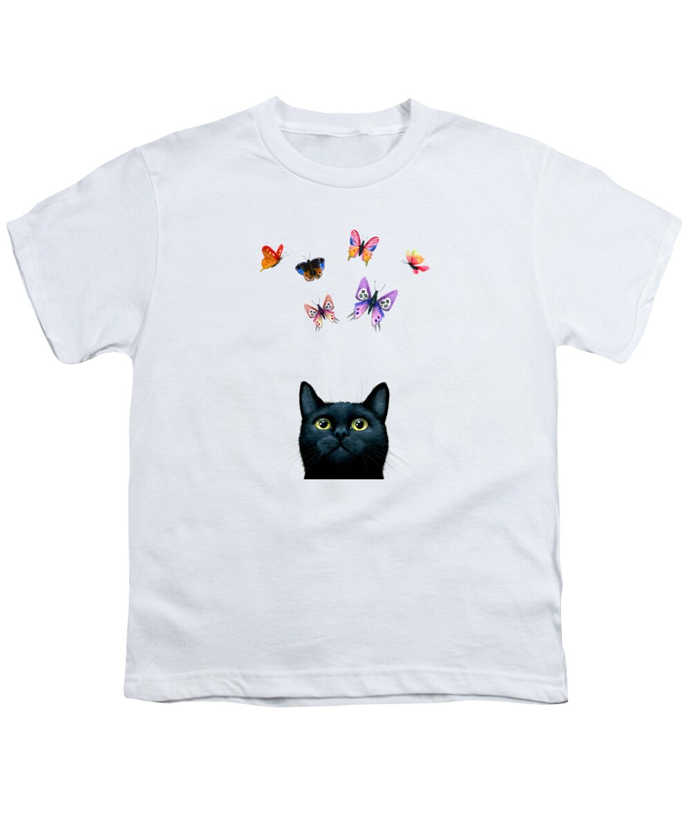 Cat Youth T-Shirt featuring the painting Cat 606 by Lucie Dumas