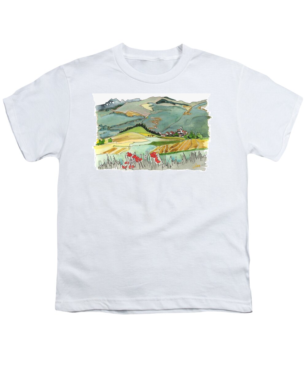 Spain Pyrenees Cerdanya Bellver  Countryside Landscape  Impressionist Youth T-Shirt featuring the painting Cerdanya Valley, Spain by Joan Cordell