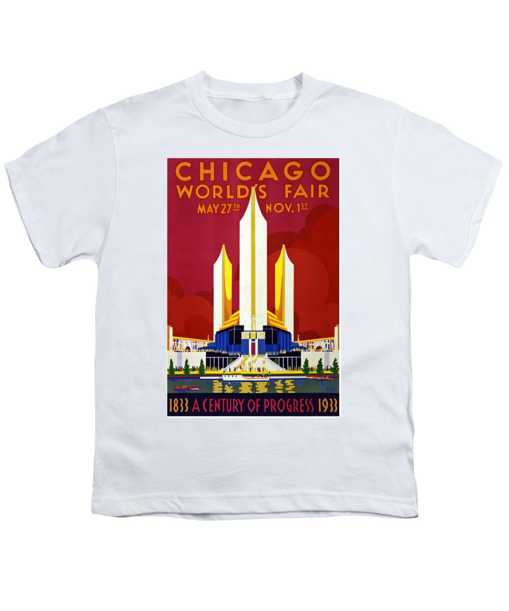 Chicago Youth T-Shirt featuring the painting Chicago, world's fair, vintage travel poster by Long Shot