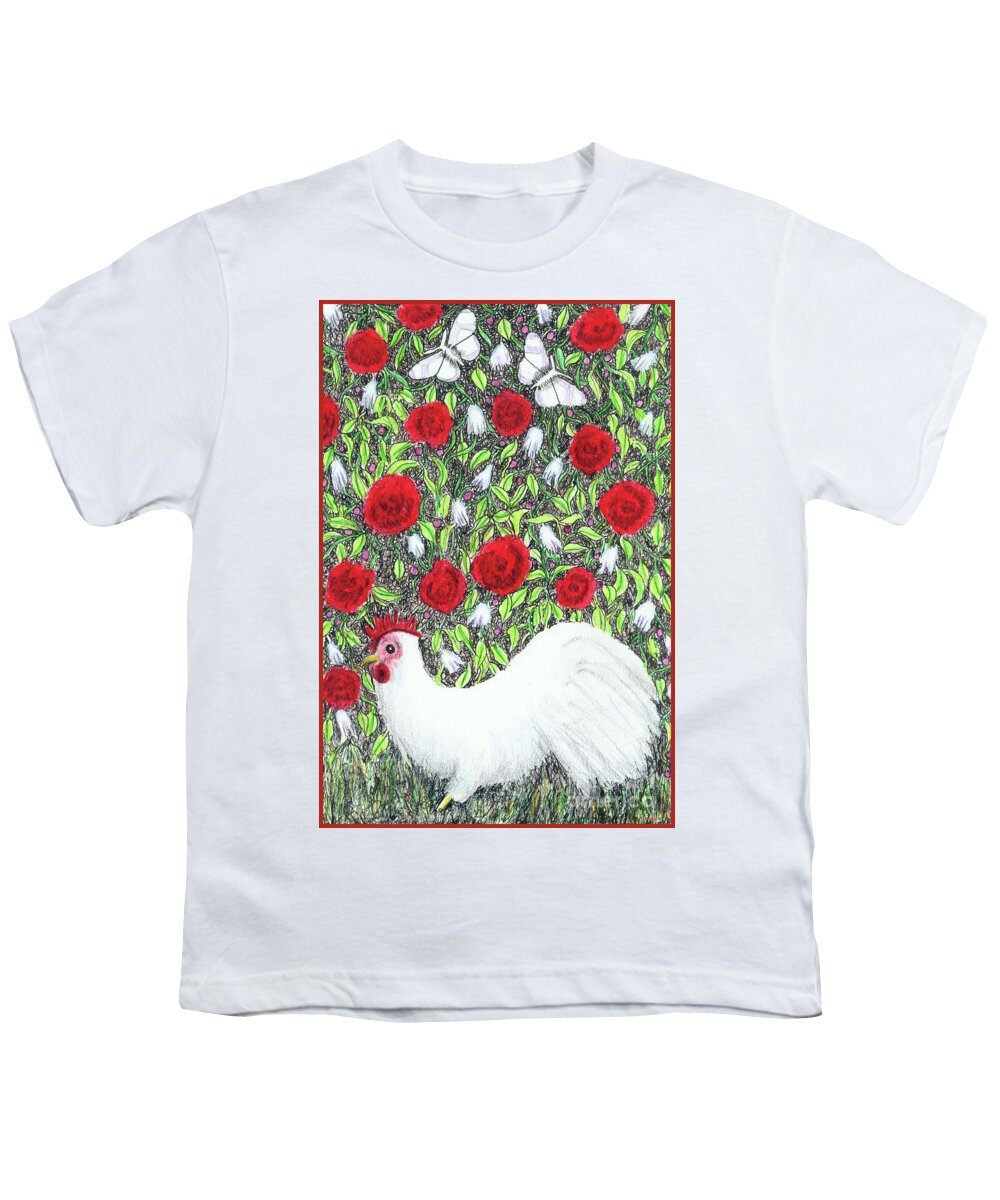 Lise Winne Youth T-Shirt featuring the painting Chicken and Butterflies in the Flowers by Lise Winne