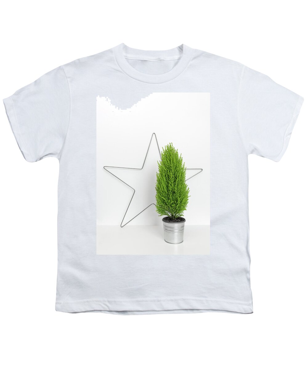 Design Youth T-Shirt featuring the photograph Christmas star and little green tree by GoodMood Art