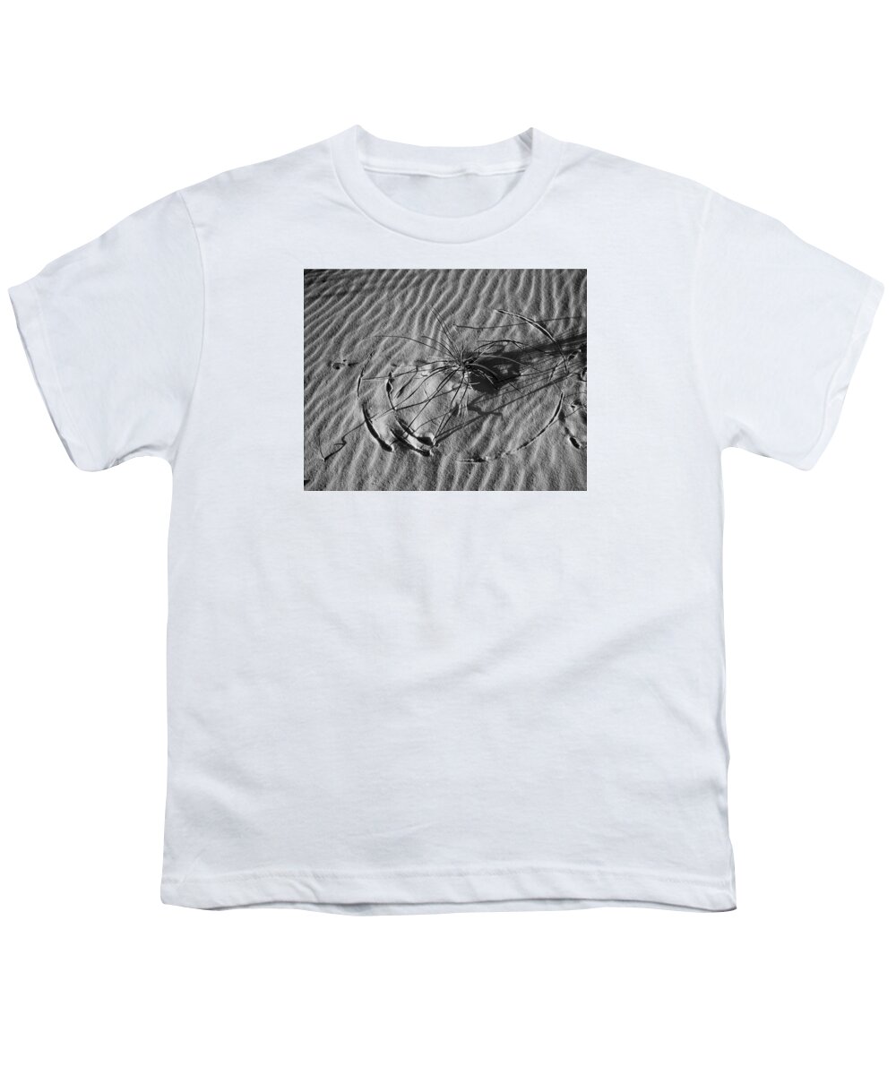 Grass Pattern Youth T-Shirt featuring the photograph 214805-BW-Circular Grass Dune Pattern by Ed Cooper Photography