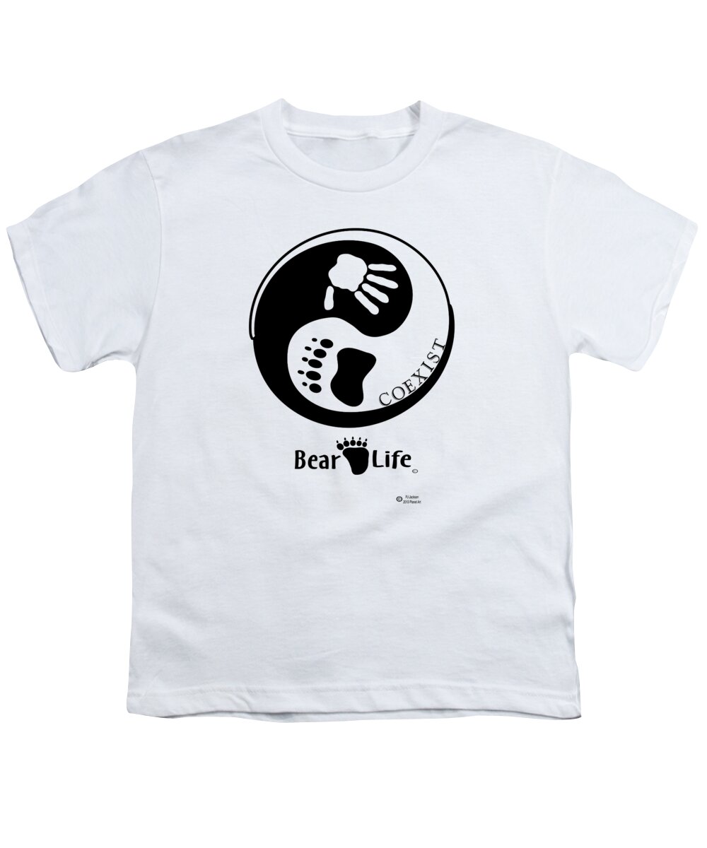 Bear Life Youth T-Shirt featuring the digital art Coexist-Yin Yang Bear Life by PJ Jackson