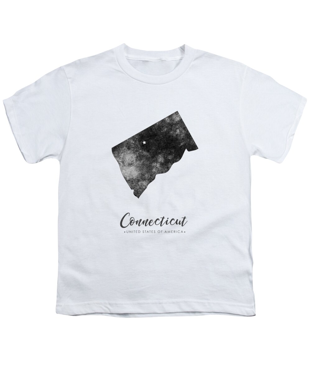 Connecticut Youth T-Shirt featuring the mixed media Connecticut State Map Art - Grunge Silhouette by Studio Grafiikka