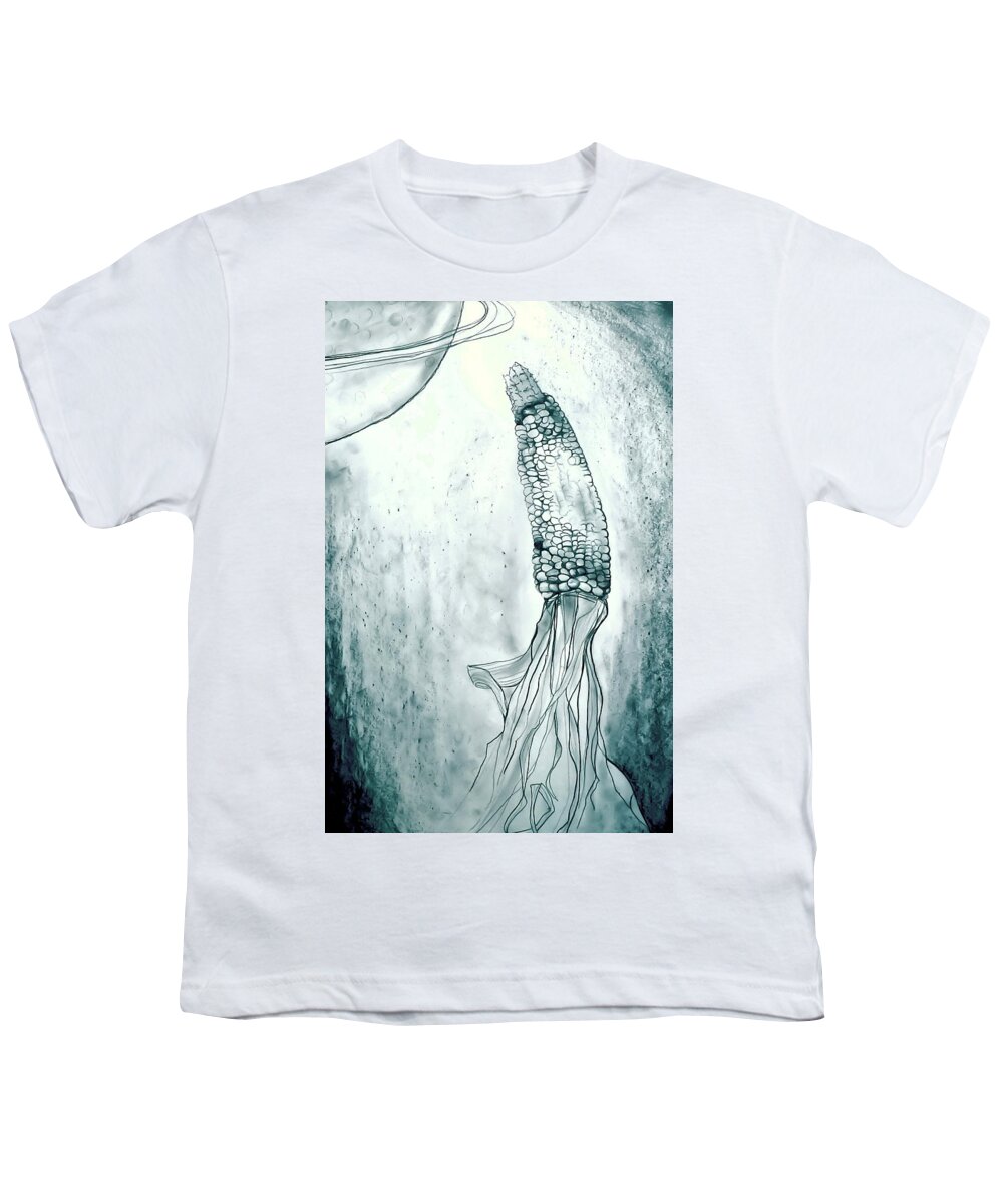 Corn Youth T-Shirt featuring the drawing Corn in Space by Michelle Calkins