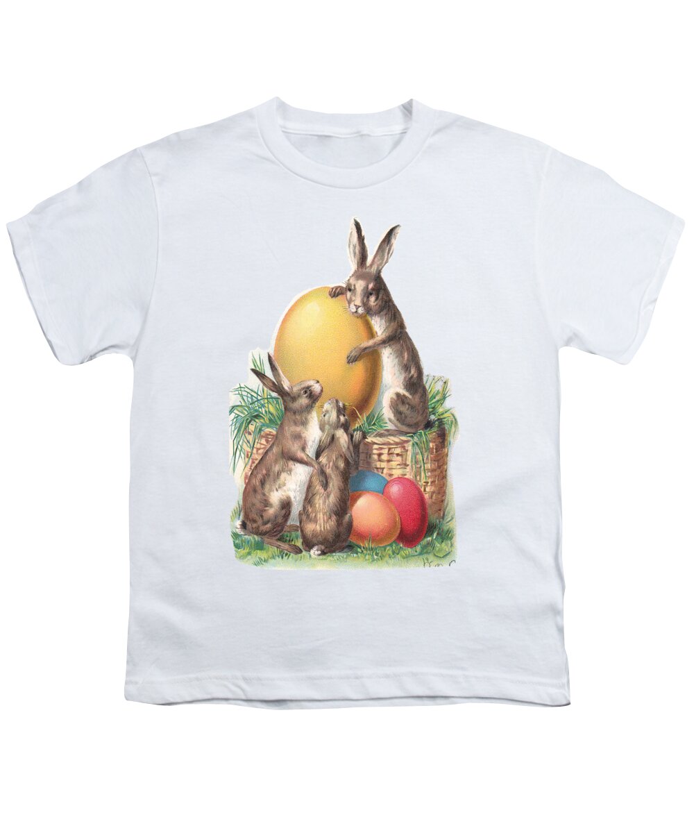 Vintage Rabbits Youth T-Shirt featuring the digital art Cottontails and Eggs by Kim Kent
