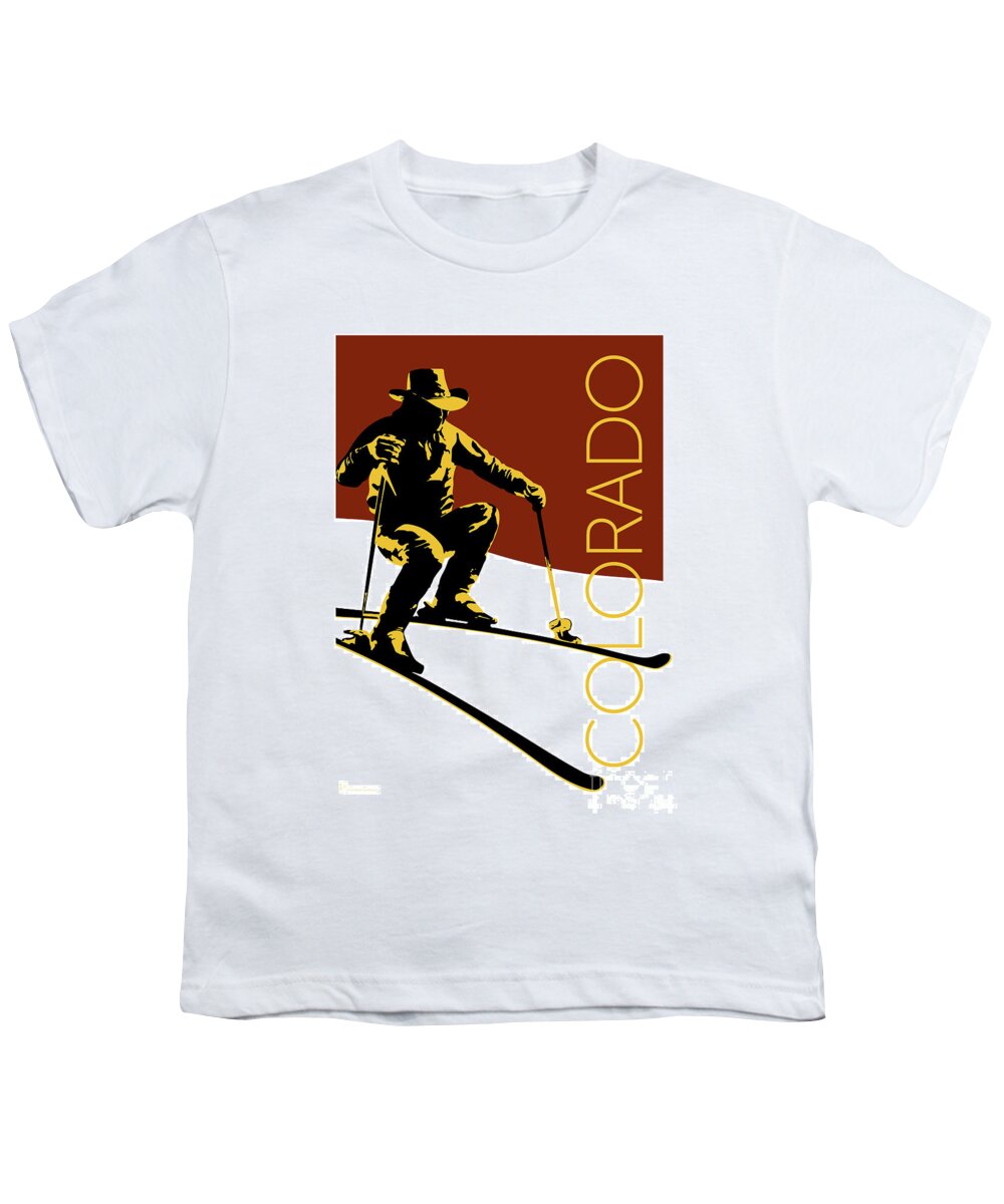 Skier Youth T-Shirt featuring the digital art COLORADO Cowboy Skier by Sam Brennan