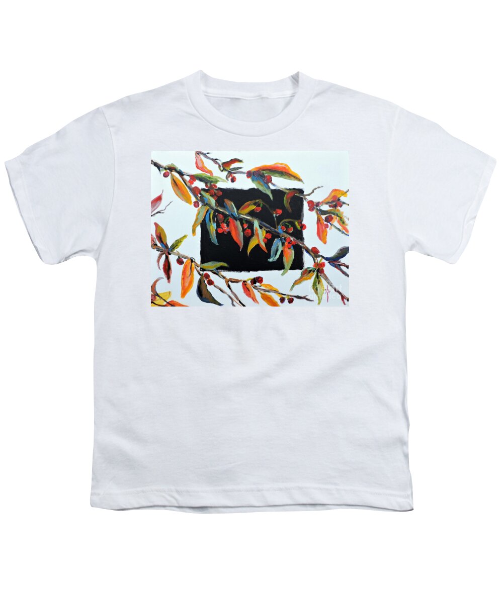 Crabapples Youth T-Shirt featuring the painting Crabapple Branches with black by Jodie Marie Anne Richardson Traugott     aka jm-ART