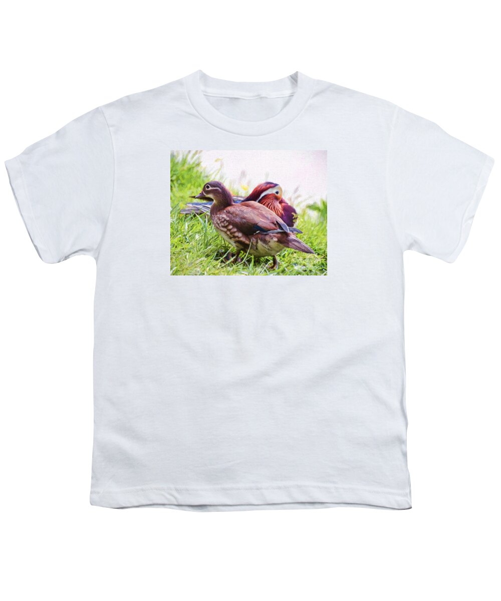 Ducks Youth T-Shirt featuring the photograph Cute Couple - Mandarin Ducks by Kerri Farley