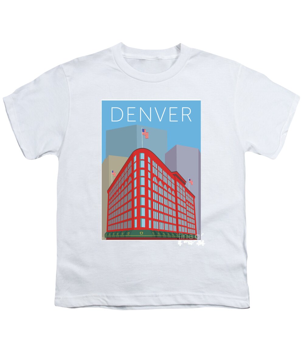 Denver Youth T-Shirt featuring the digital art DENVER Brown Palace/Blue by Sam Brennan