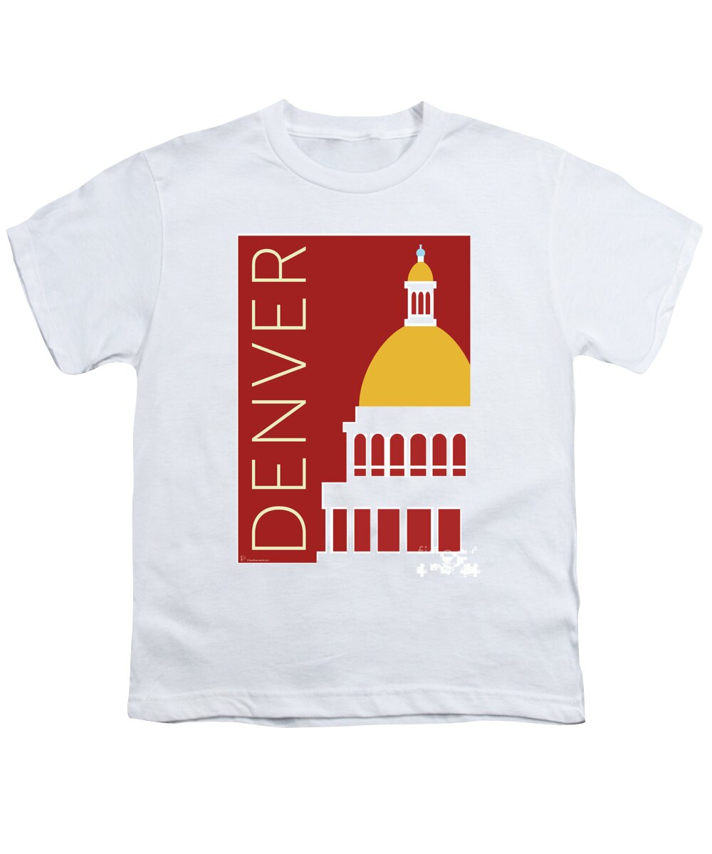 Denver Youth T-Shirt featuring the digital art DENVER Capitol/Maroon by Sam Brennan