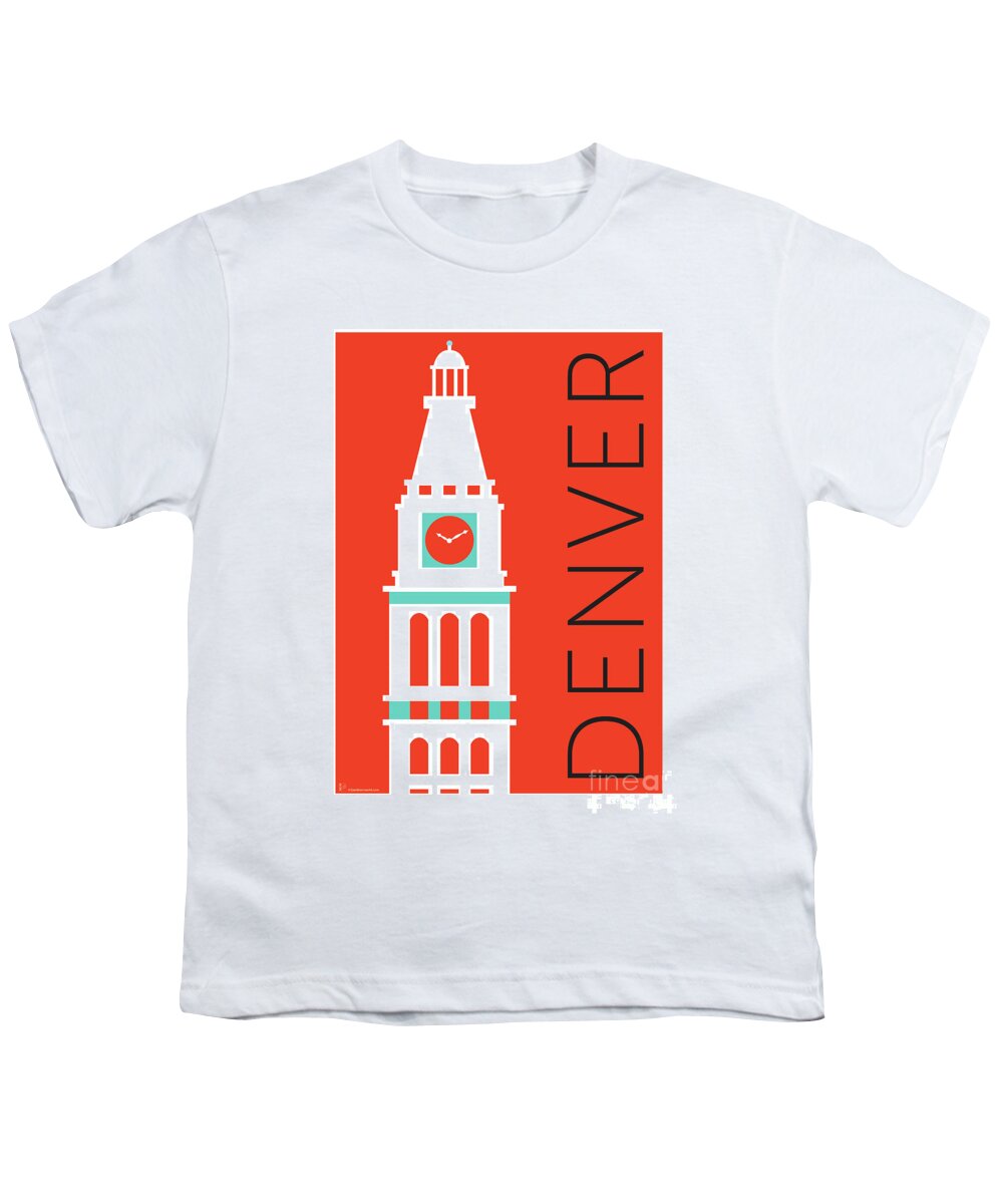 Denver Youth T-Shirt featuring the digital art DENVER D and F Tower/Orange by Sam Brennan