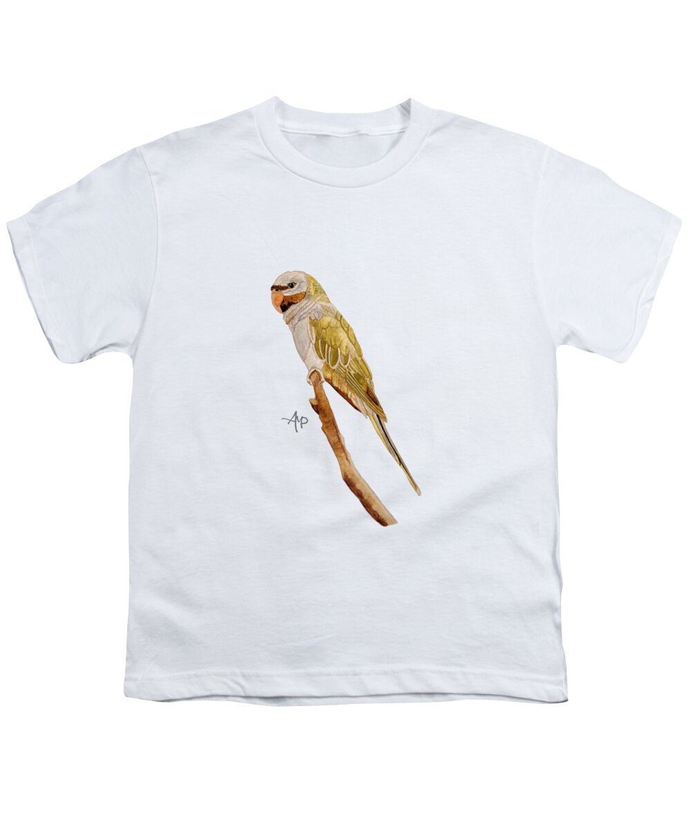 Lord Derby's Parakeet Youth T-Shirt featuring the painting Derbyan Parakeet by Angeles M Pomata