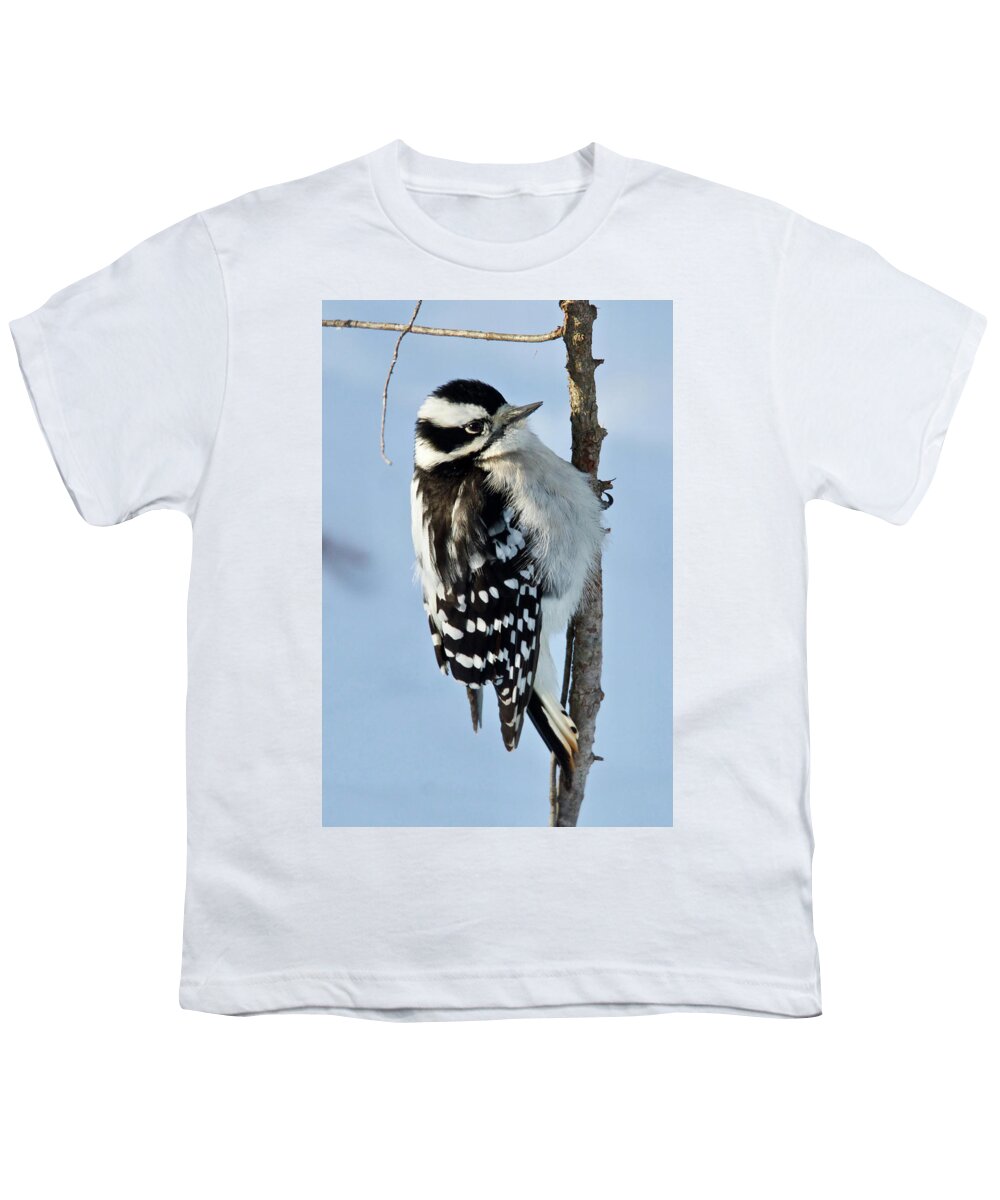 Female Youth T-Shirt featuring the photograph Downey Woodpecker 011 by Michael Peychich