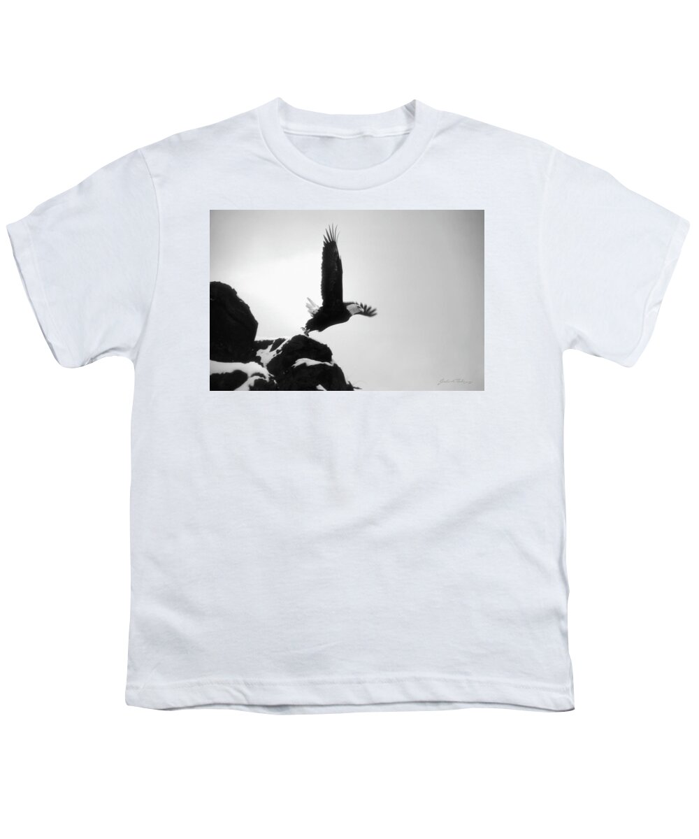 Nature Youth T-Shirt featuring the photograph Eagle Takeoff at Adak, Alaska by John A Rodriguez