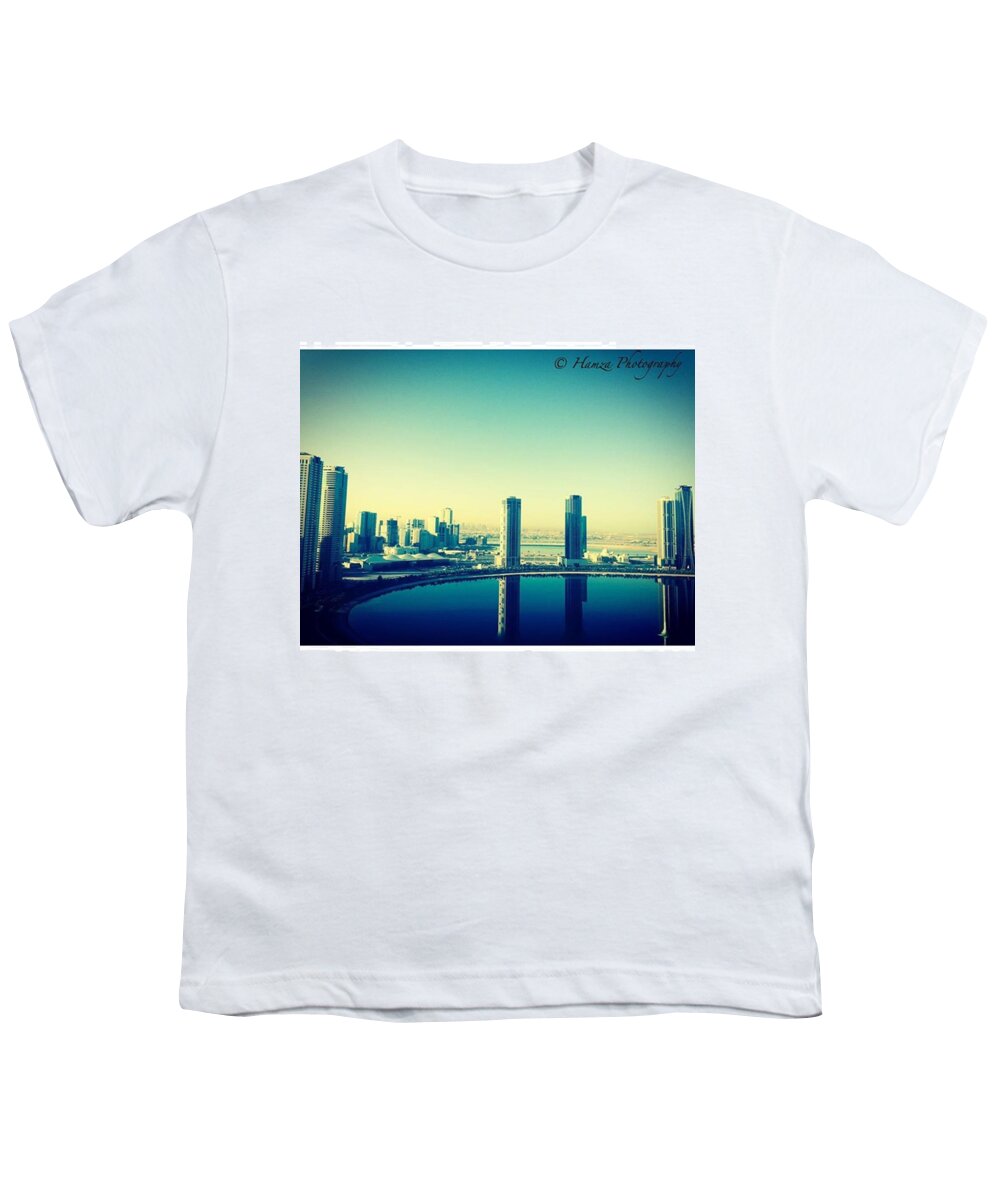 Hamza_photography Youth T-Shirt featuring the photograph Morning view with still water relflecting the buildings by Hamza Kamran