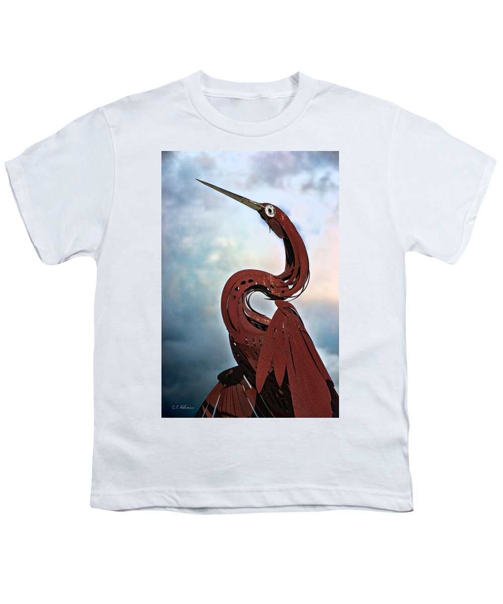 Egret Youth T-Shirt featuring the photograph Egret Under Stormy Skies by Christopher Holmes