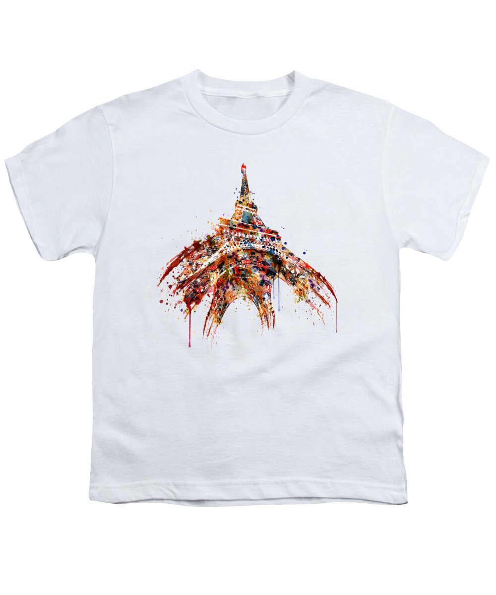 Marian Voicu Youth T-Shirt featuring the painting Eiffel Tower Watercolor by Marian Voicu