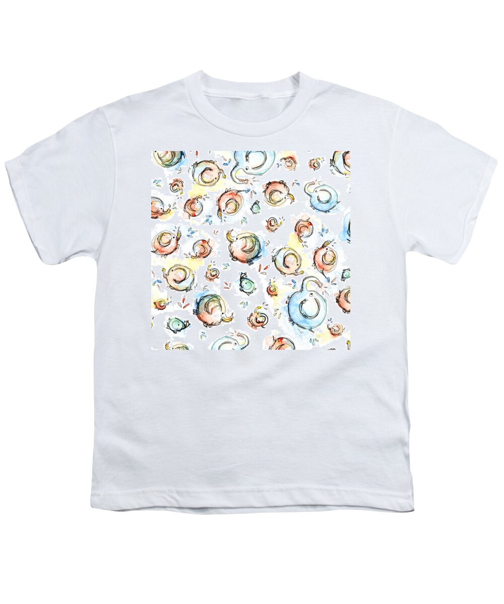 Elephants Youth T-Shirt featuring the painting Elephant Pattern Watercolor by Olga Shvartsur
