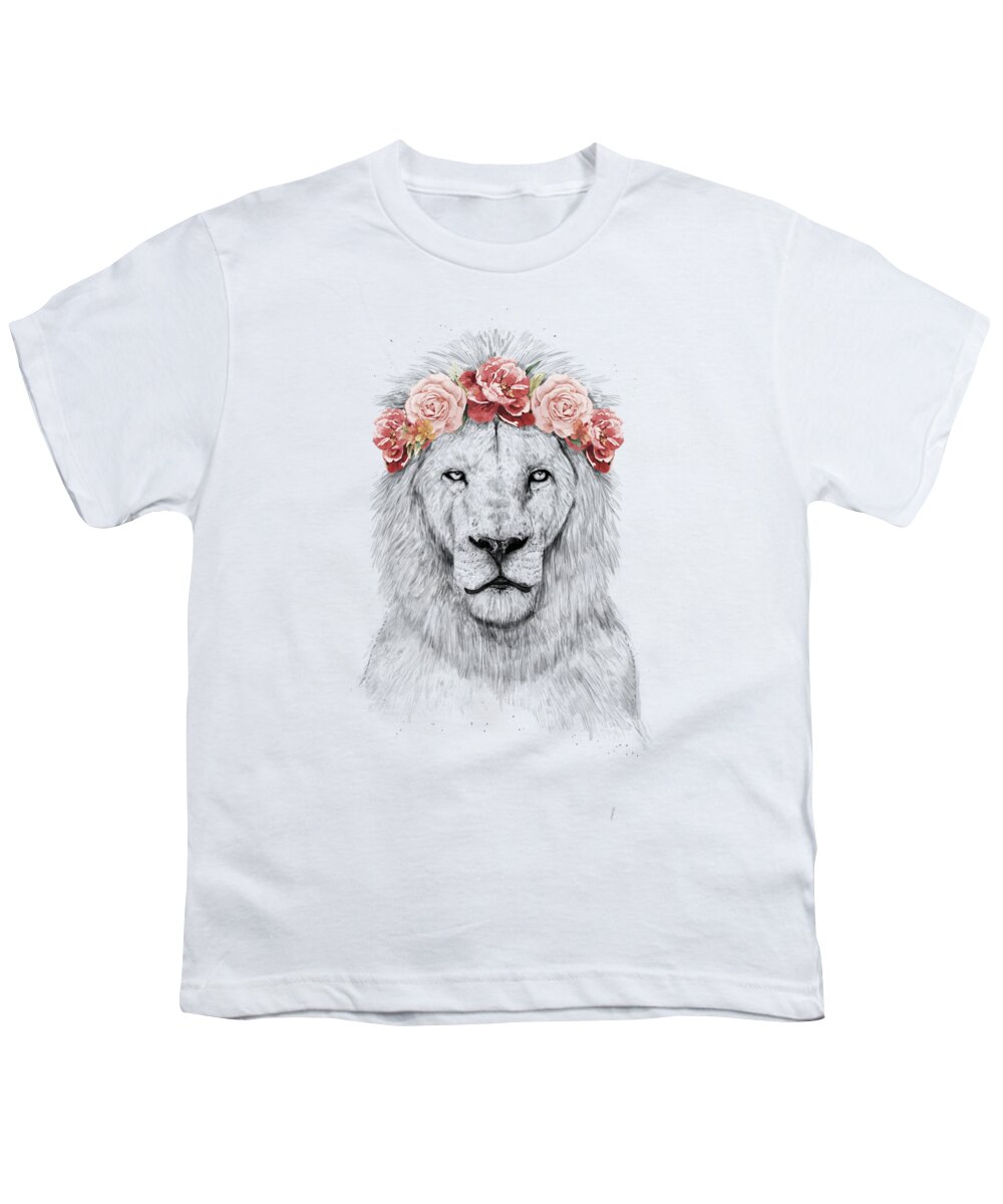 Lion Youth T-Shirt featuring the drawing Festival lion by Balazs Solti