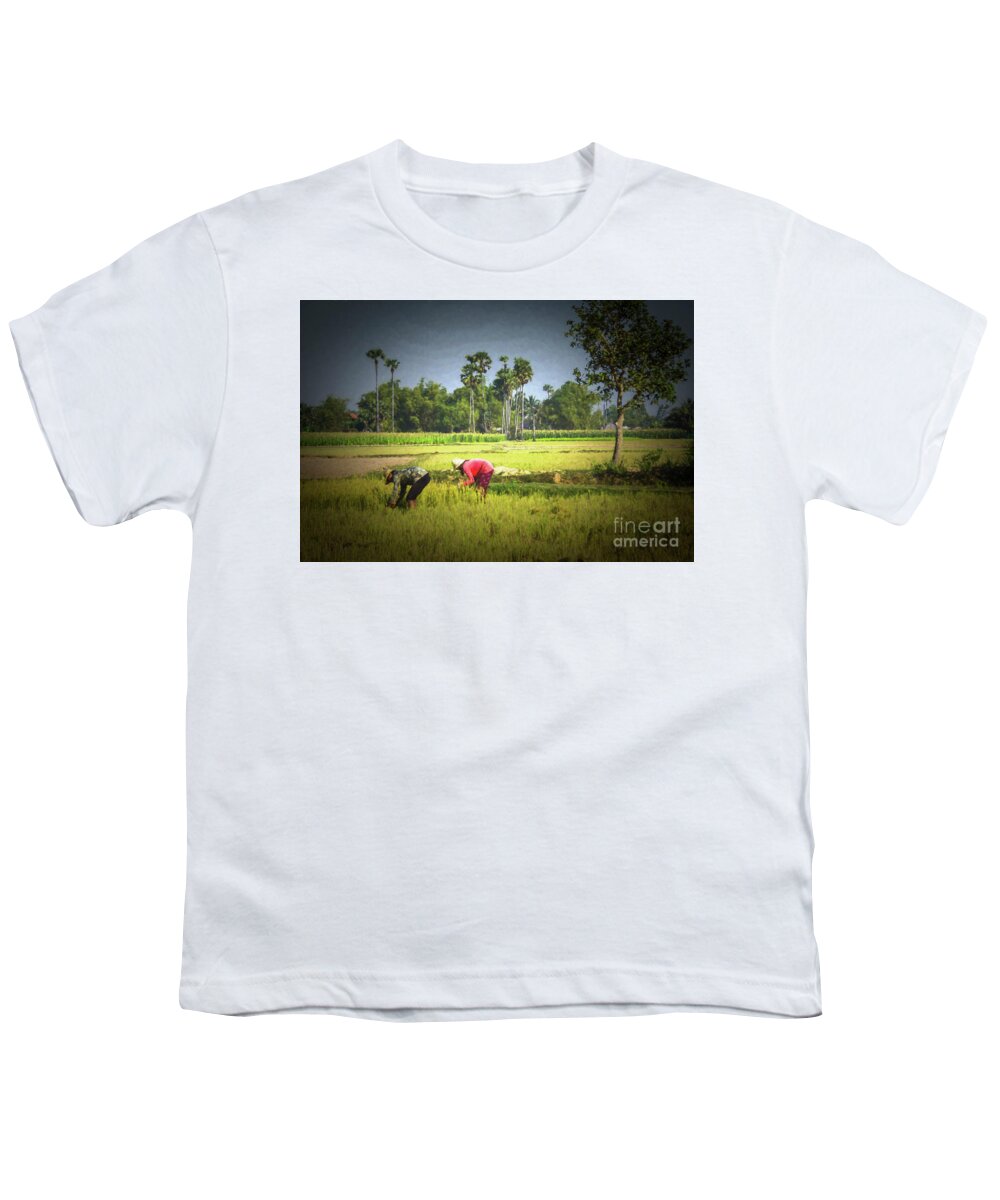 Cambodia Fields Harvest Workers Youth T-Shirt featuring the photograph Field Cameo by Rick Bragan