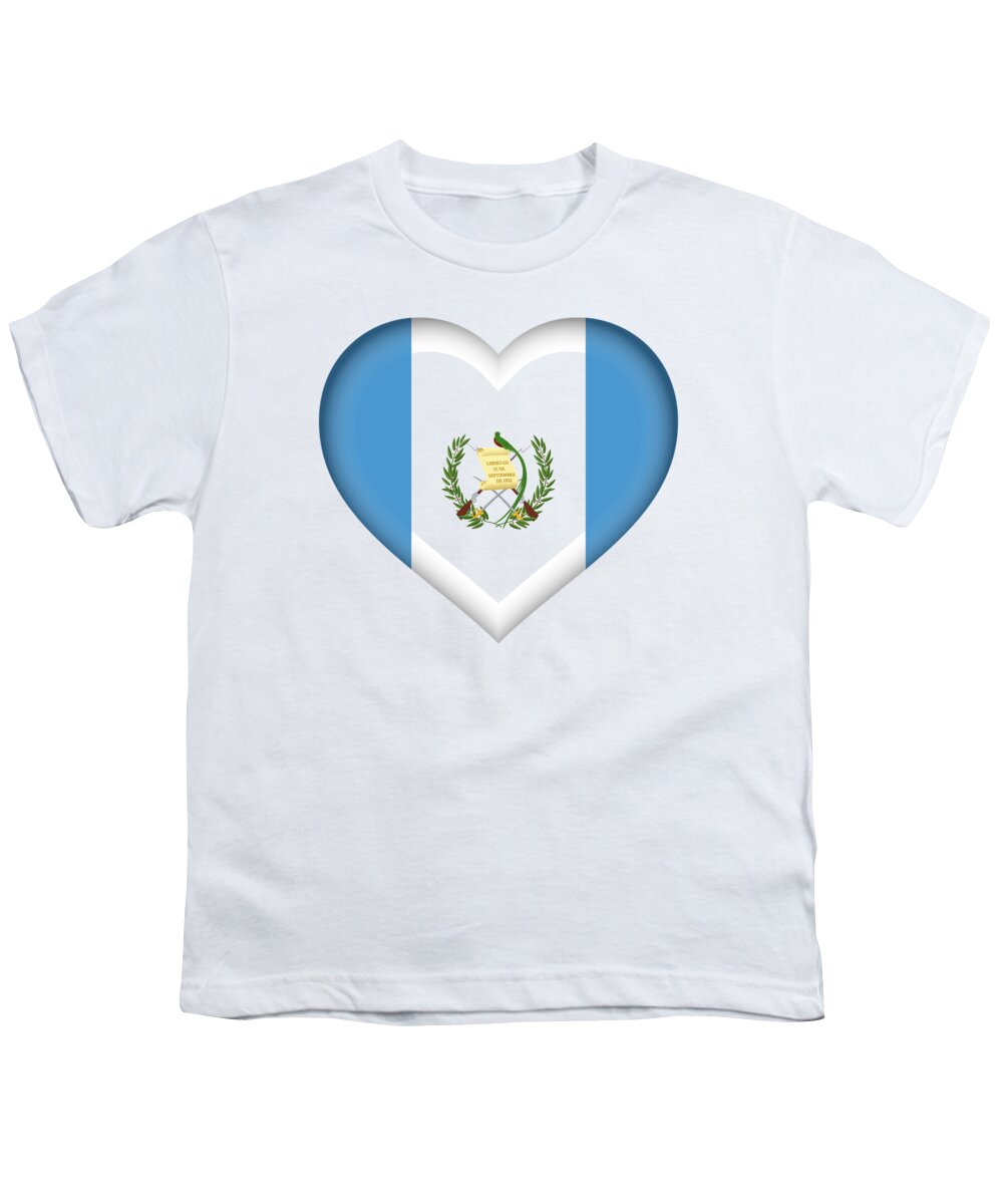 Guatemala Youth T-Shirt featuring the digital art Flag of Guatemala Heart by Roy Pedersen