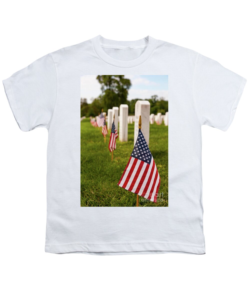 American Youth T-Shirt featuring the photograph Flags at Arlington Cemetery by George Lehmann