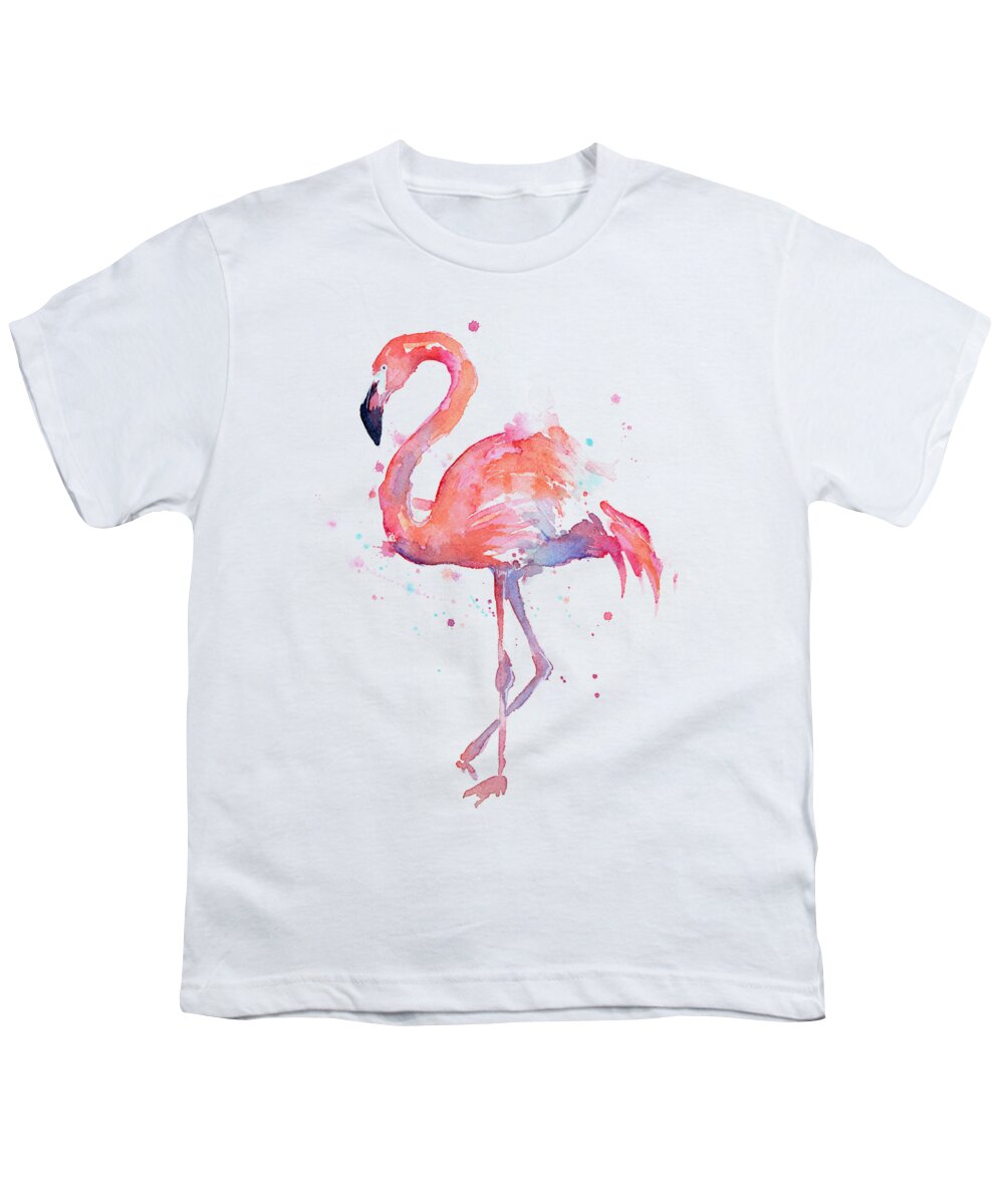 #faatoppicks Youth T-Shirt featuring the painting Flamingo Watercolor by Olga Shvartsur