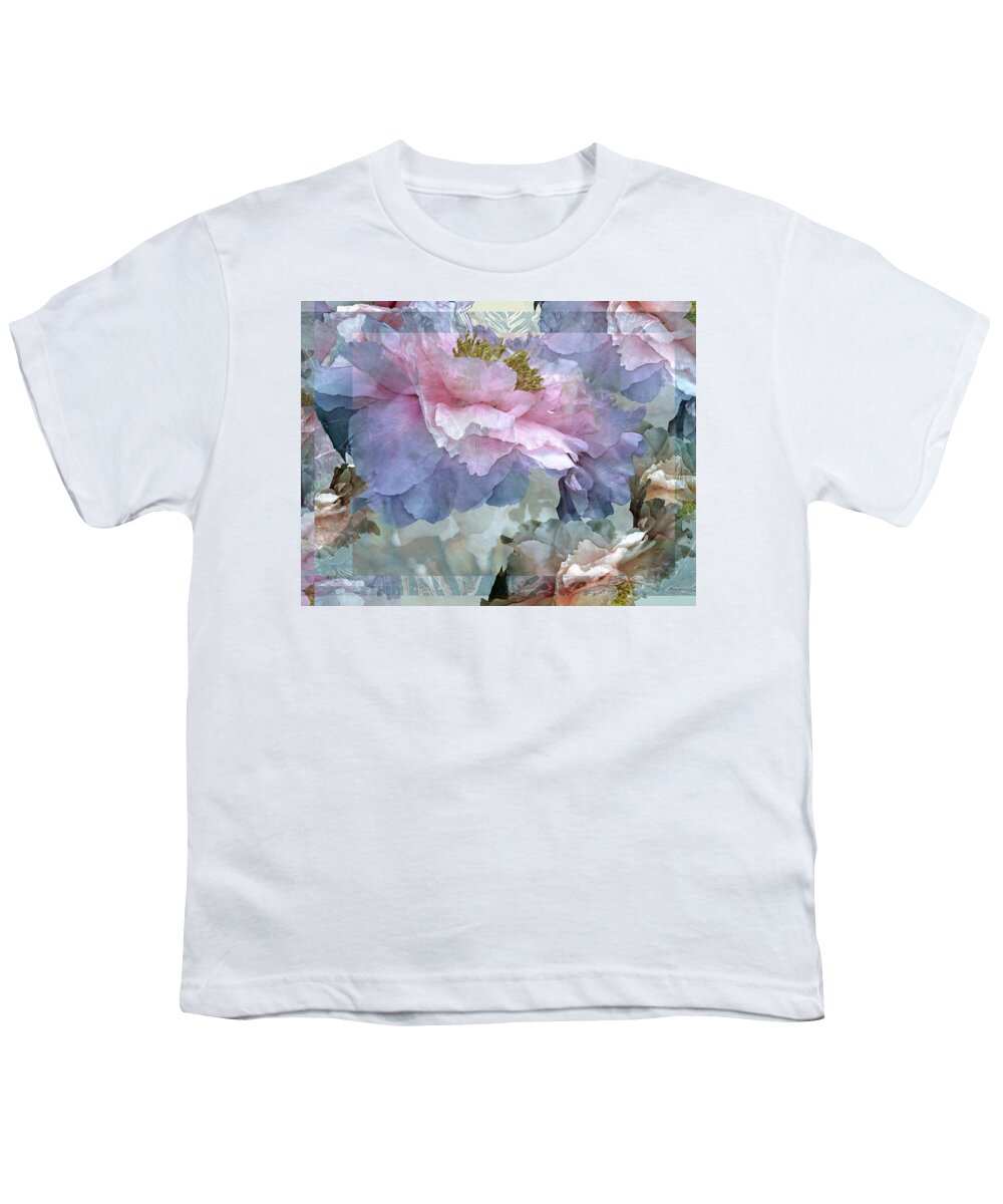 Peony Fantasies Youth T-Shirt featuring the mixed media Floral Potpourri with Peonies 24 by Lynda Lehmann