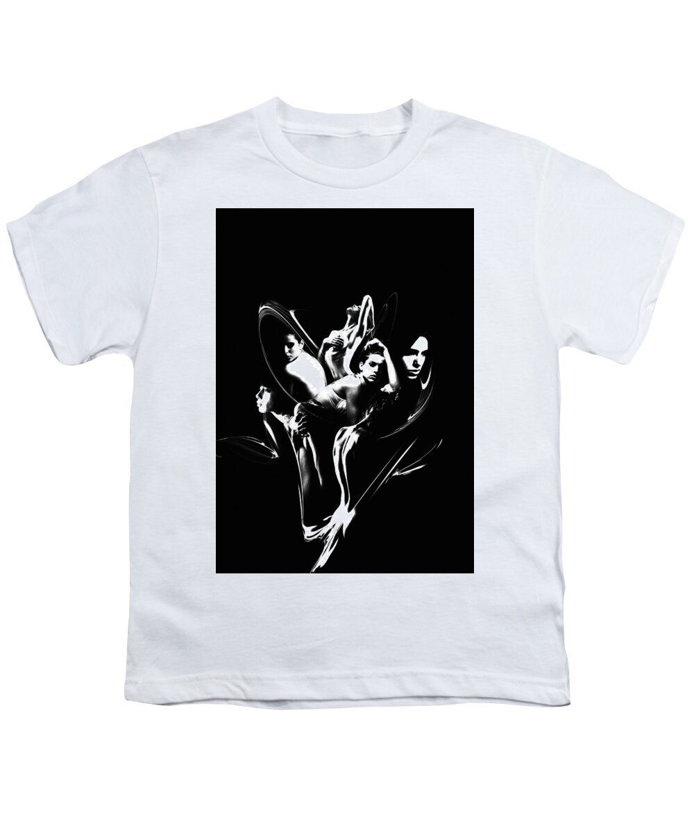 Black And White Youth T-Shirt featuring the digital art Flower by Arouse Works