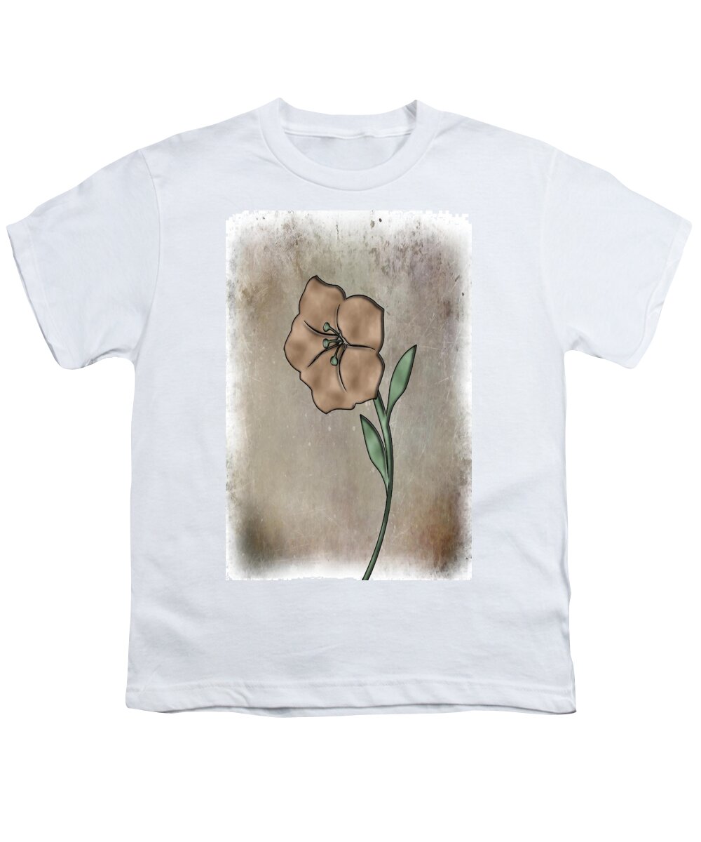 Brown Youth T-Shirt featuring the mixed media Flower Misty Burst Brown Left by Movie Poster Prints