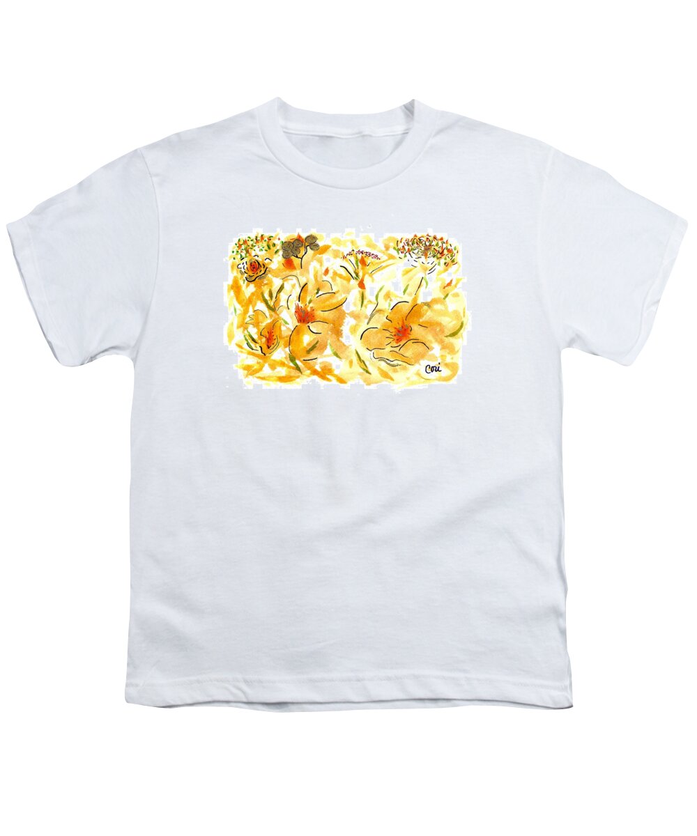 Flowers Youth T-Shirt featuring the painting Flowers of Yellow and Gold by Corinne Carroll
