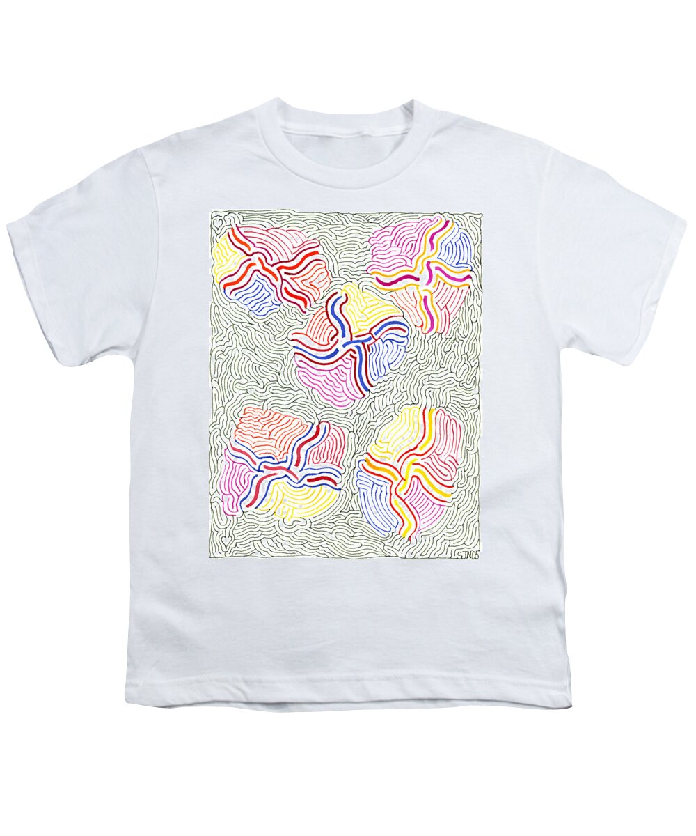 Mazes Youth T-Shirt featuring the drawing Flowers by Steven Natanson