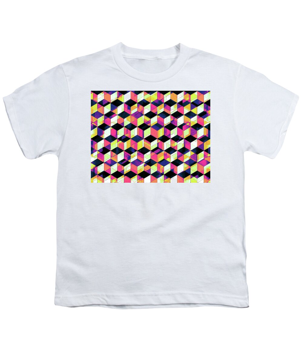 Three Dimensional Youth T-Shirt featuring the digital art Geometric Cubes Pop Art by Phil Perkins