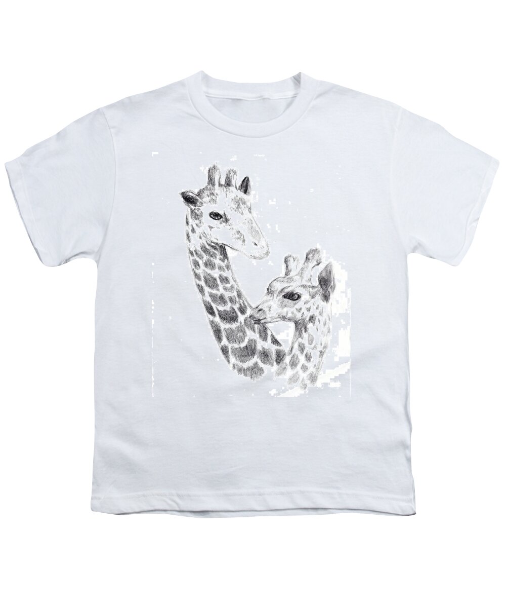 Giraffe Youth T-Shirt featuring the drawing Giraffes by Alice Chen