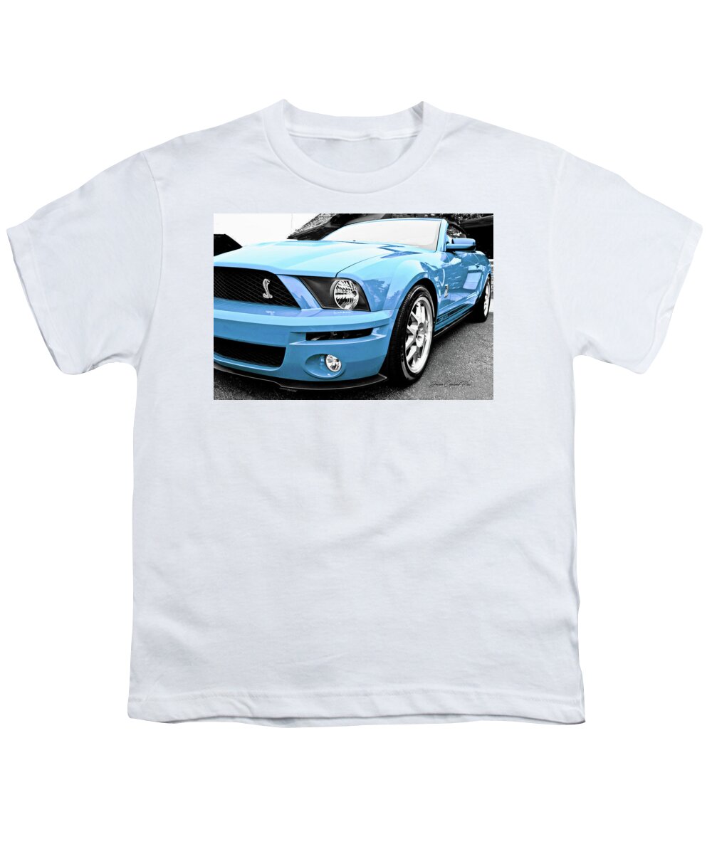 Grabber Youth T-Shirt featuring the photograph Grabber Blue 2010 Ford Cobra Mustang GT 500 by Joann Copeland-Paul