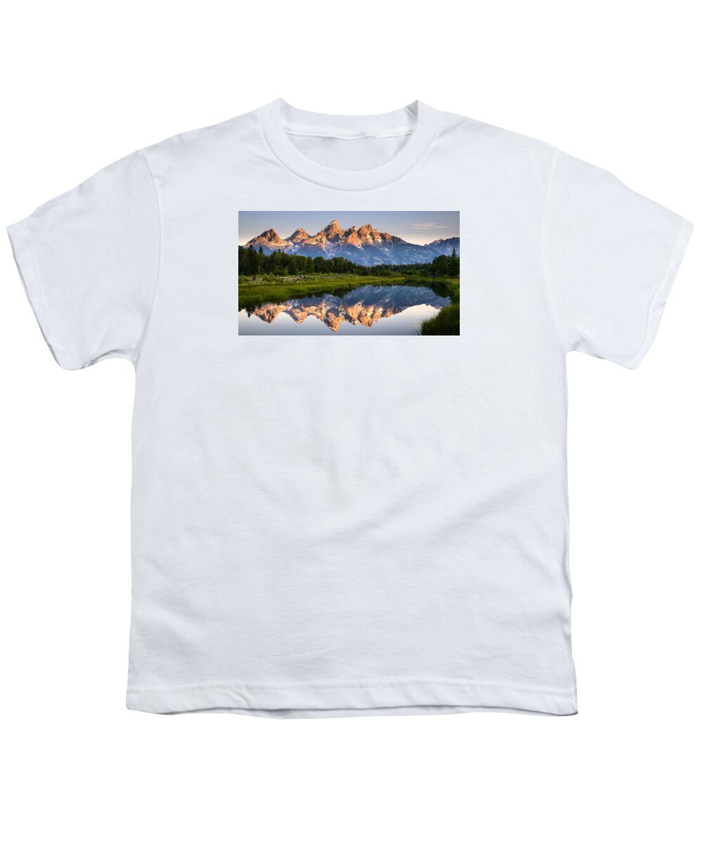 Schwabacher Landing Youth T-Shirt featuring the photograph Grand Teton Awakening by Dan Mihai