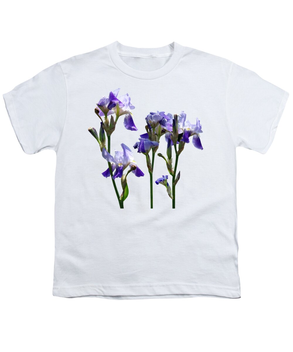 Iris Youth T-Shirt featuring the photograph Group of Purple Irises by Susan Savad