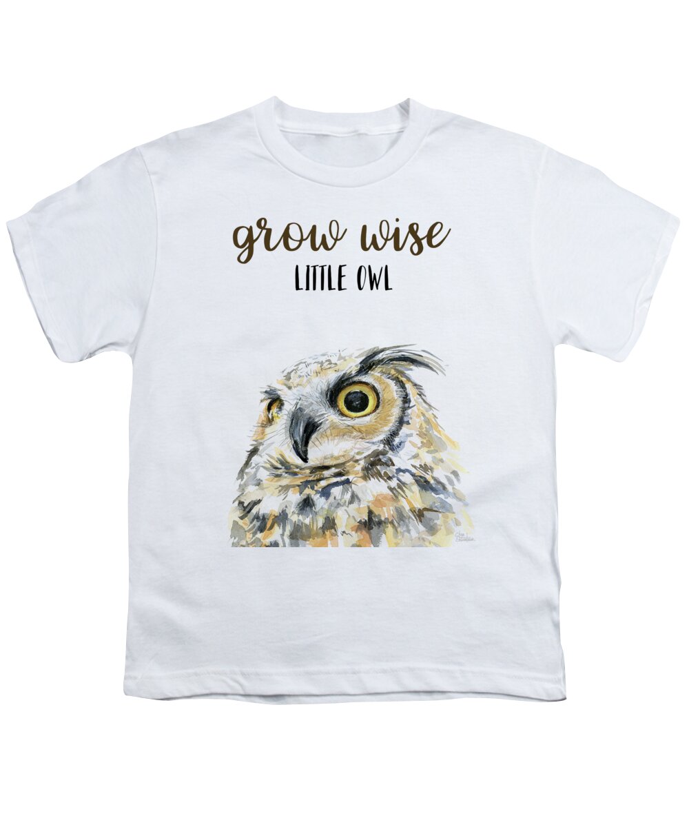 Grow Wise Little Owl Youth T-Shirt featuring the painting Grow Wise Little Owl by Olga Shvartsur