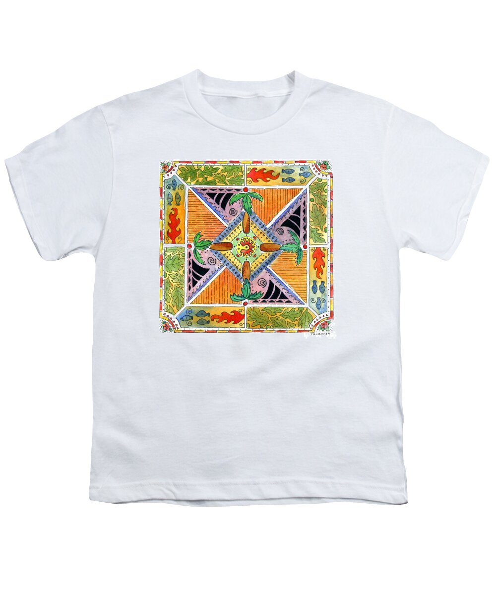 Mandala Youth T-Shirt featuring the painting Hawaiian Mandala I - PALM TREES by Diane Thornton