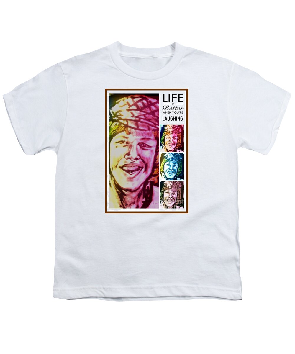 Herman's Hermits Youth T-Shirt featuring the drawing Herman's Smile by Joan-Violet Stretch